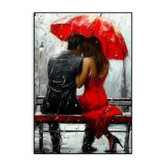 Beautiful Romantic Couple Love Under Rain Canvas Wall Paintings & Arts