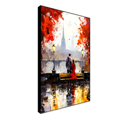 Young Couple Artwork Sitting on Bench Canvas Wall Paintings & Arts