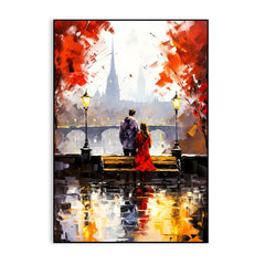 Young Couple Artwork Sitting on Bench Canvas Wall Paintings & Arts