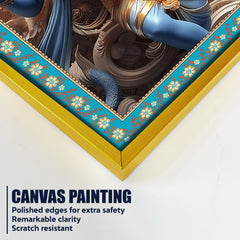 Krishna with Flute Floral Border Vertical Canvas Wall Painting