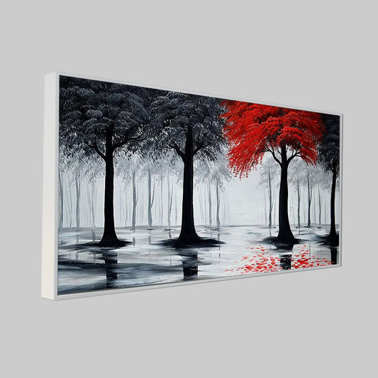 Woodland Red & Black Canvas Panoramic Wall Painting