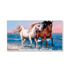 Big Panoramic Two Running Horses Canvas Wall Painting