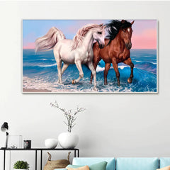 Big Panoramic Two Running Horses Canvas Wall Painting