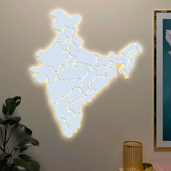 India Map Backlit Wooden Wall Decor with LED Night Light Walnut Finish