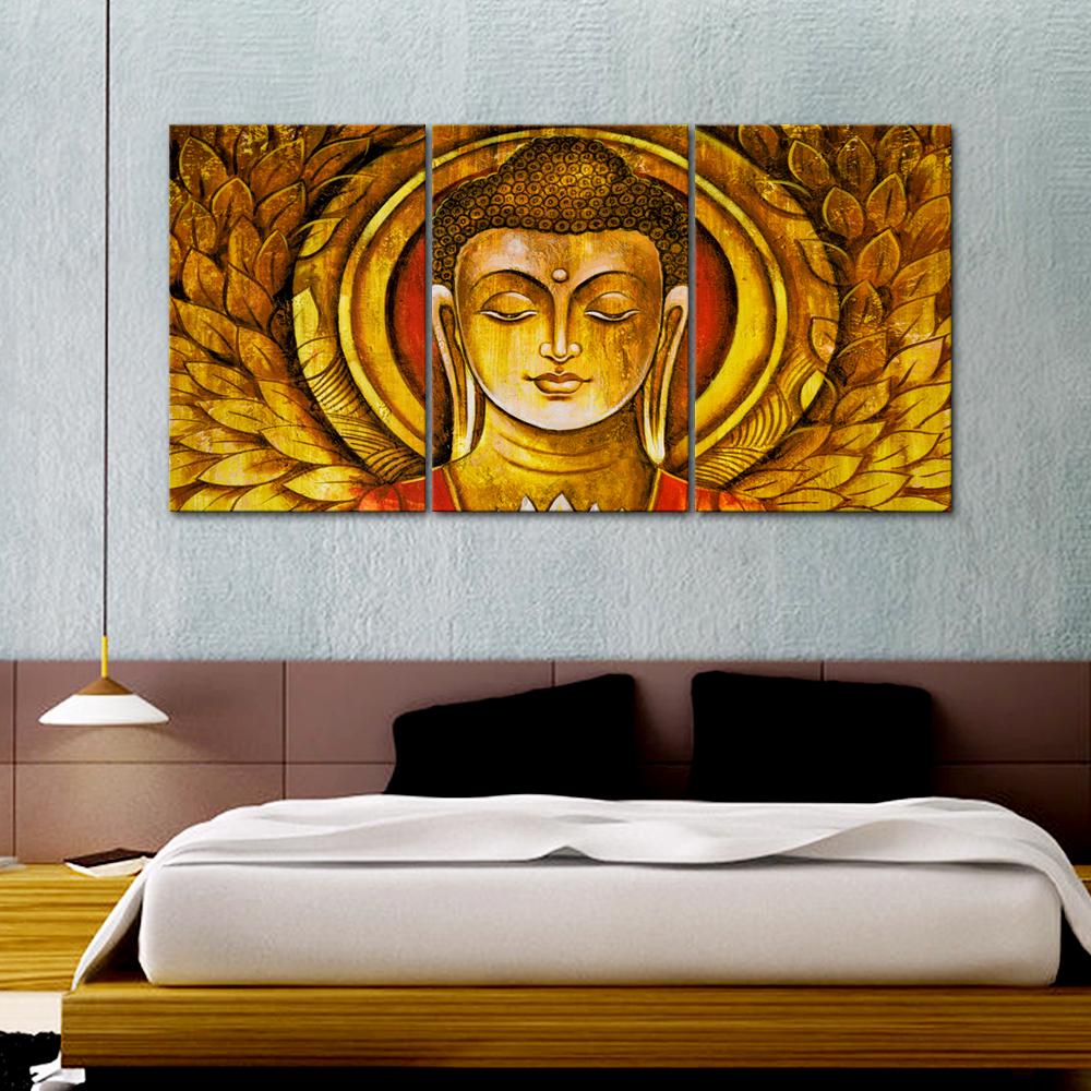 Golden Lord Buddha 3 Pieces Canvas Printed Painting