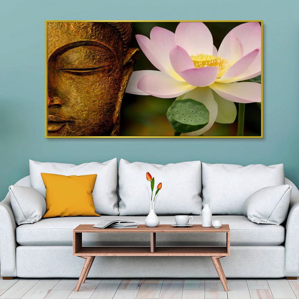 Buddha with Lotus Spiritual Canvas  Wall Painting