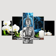 Peaceful Gautam Buddha 5 Pieces Canvas Painting
