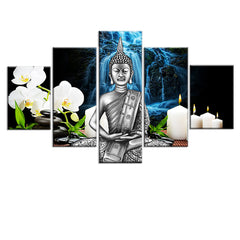 Peaceful Gautam Buddha 5 Pieces Canvas Painting