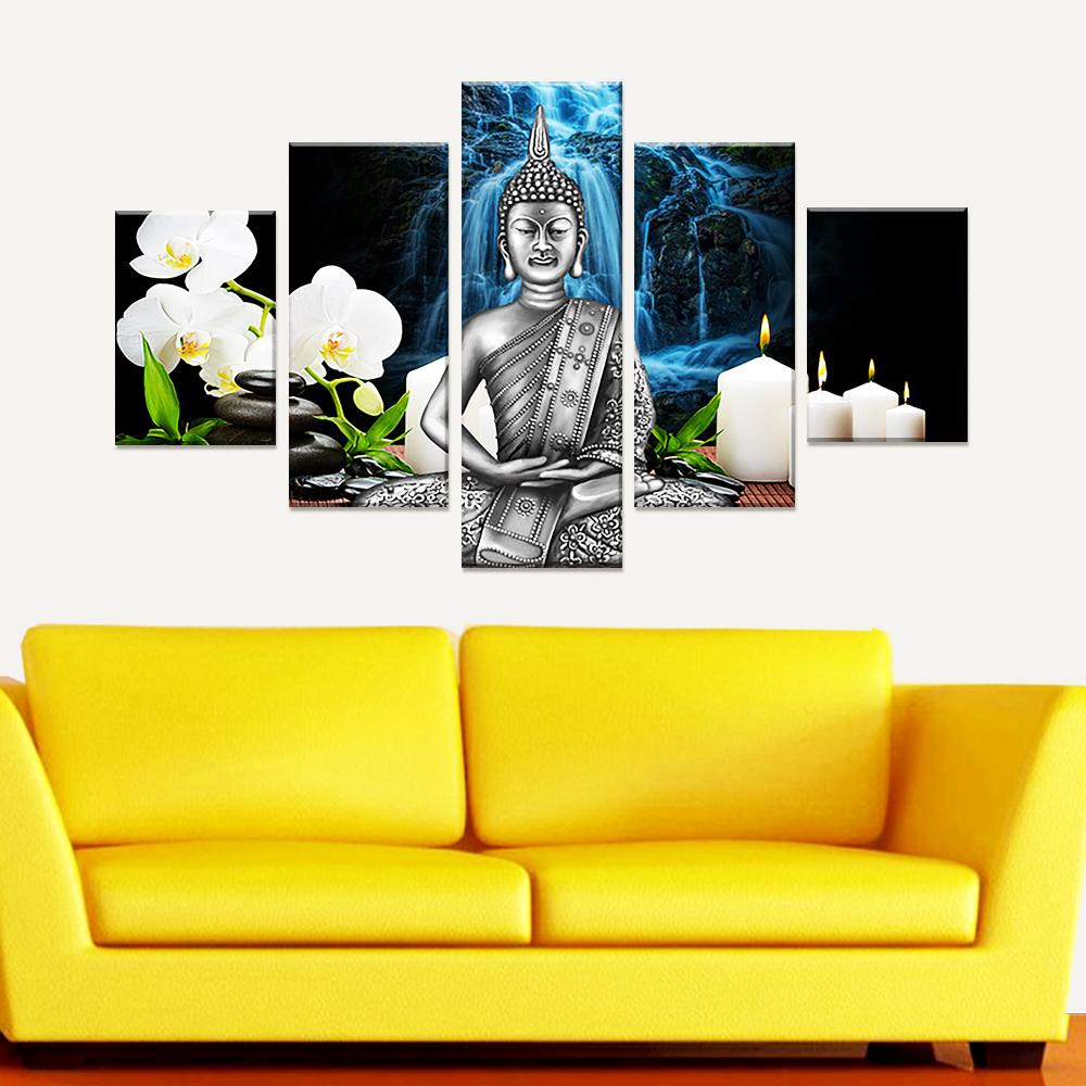 Peaceful Gautam Buddha 5 Pieces Canvas Painting