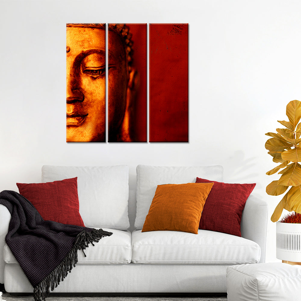 Golden Buddha on Crimson Background Wall Painting