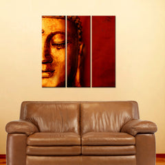 Golden Buddha on Crimson Background Wall Painting