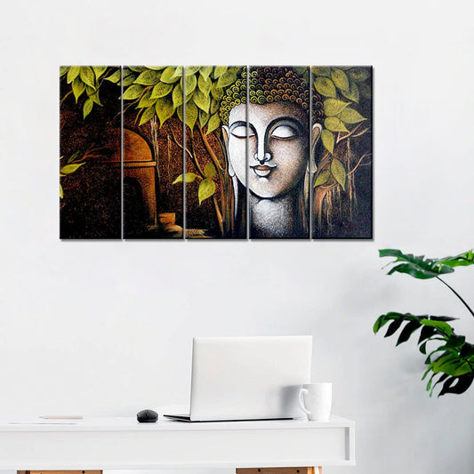 Gautam Buddha 5 Pieces Spiritual Painting