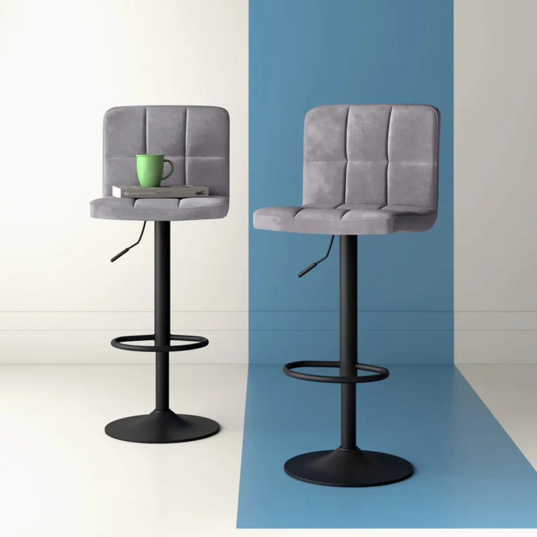 Grey Plush Feel Velvet Counter Bar Chair / Long Chair