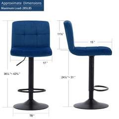 Royal Blue Plush Feel Velvet Counter Bar Chair / Long Chair