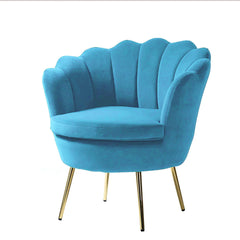 Shell Motif Luxury Sky Blue Velvet Lounge Chair