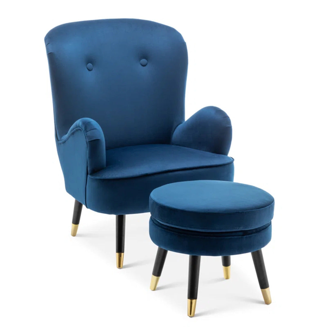 Luxury Navy Blue Velvet Lounge Chair With Ottoman