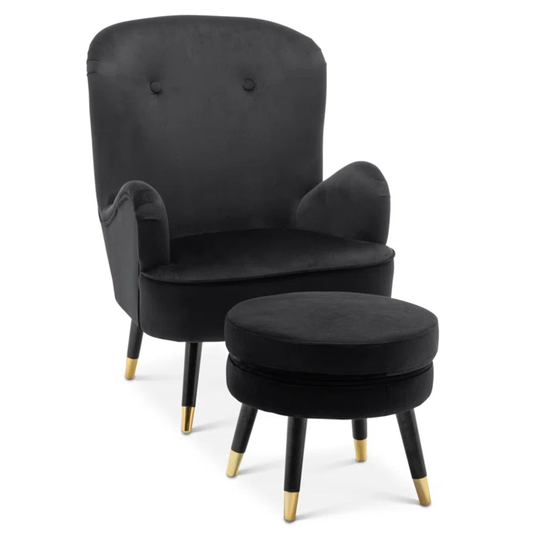 Luxury Black Velvet Lounge Chair With Ottoman