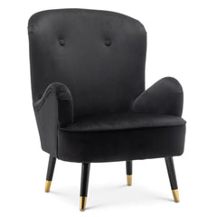 Luxury Black Velvet Lounge Chair With Ottoman