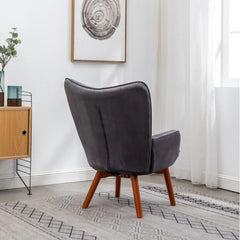 Tufted Curvy Long Back Grey Lounge Chair With Ottoman