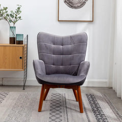 Tufted Curvy Long Back Grey Lounge Chair With Ottoman