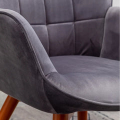 Tufted Curvy Long Back Grey Lounge Chair With Ottoman