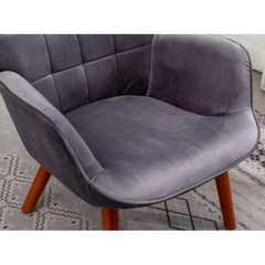 Tufted Curvy Long Back Grey Lounge Chair With Ottoman