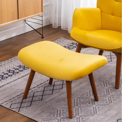 Tufted Curvy Long Back Yellow Lounge Chair With Ottoman
