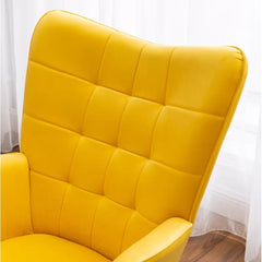 Tufted Curvy Long Back Yellow Lounge Chair With Ottoman
