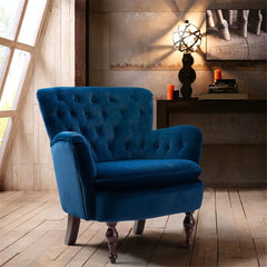 Detailed Tufted Super Comfy Navy Blue Velvet Lounge Chair