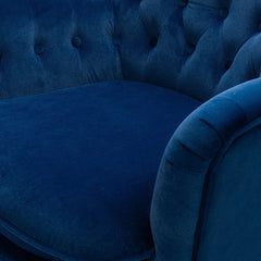 Detailed Tufted Super Comfy Navy Blue Velvet Lounge Chair