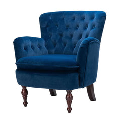 Detailed Tufted Super Comfy Navy Blue Velvet Lounge Chair