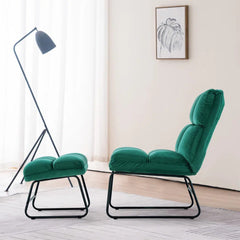 Square Tufted Rich Green Velvet Chair With Footrest