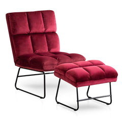 Square Tufted Rich Red Velvet Chair With Footrest