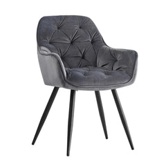 Rich Grey Comfy Padded Tufted Velvet Lounge Chair