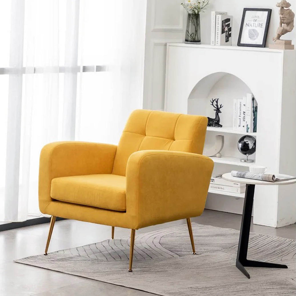 Bright Yellow Tufted Luxe Velvet Lounge Chair