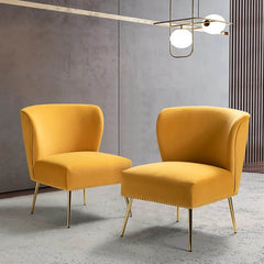 Minimalist Yellow Velvet Lounge Chairs Set Of 2