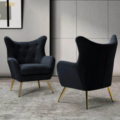 Royal Black Tufted Velvet Lounge Chair
