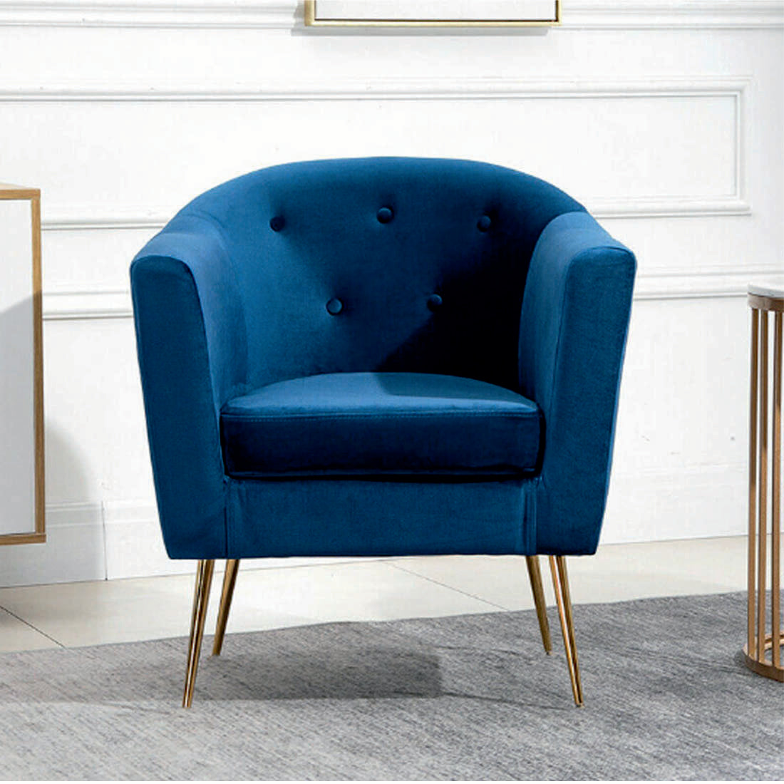 Royal Blue Tufted Round Back Cushiony Lounge Chair