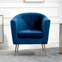 Royal Blue Tufted Round Back Cushiony Lounge Chair