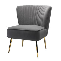 Classic Curved Back Grey Velvet Lounge Chair