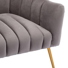 Vertical Channel Tufted Grey Velvet Lounge Chair
