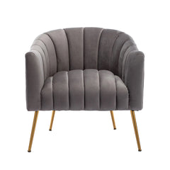 Vertical Channel Tufted Grey Velvet Lounge Chair