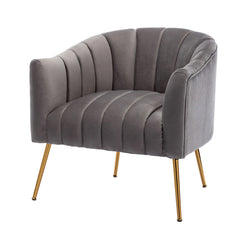 Vertical Channel Tufted Grey Velvet Lounge Chair