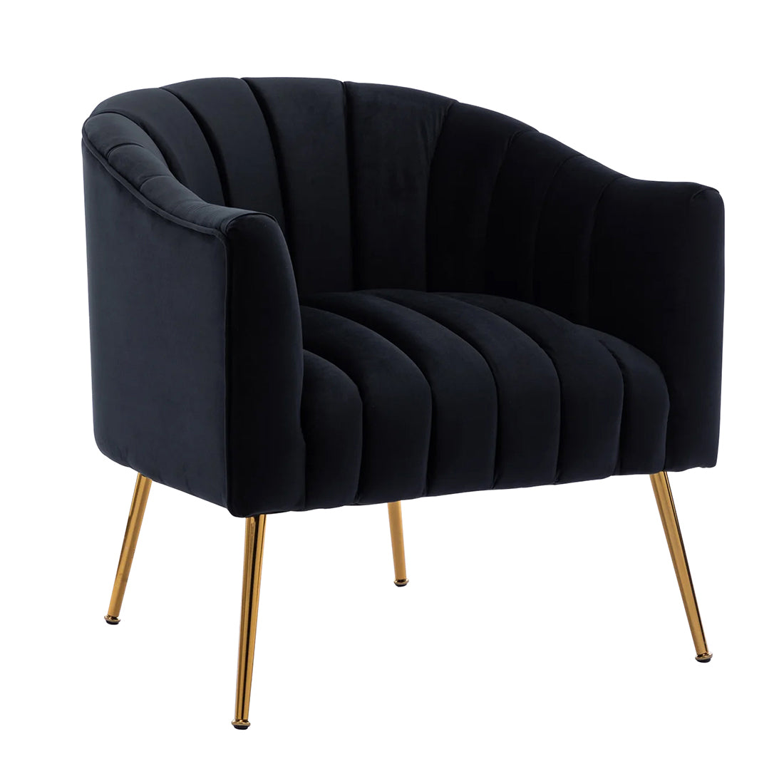 Vertical Channel Tufted Black Velvet Lounge Chair