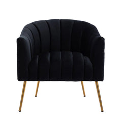 Vertical Channel Tufted Black Velvet Lounge Chair