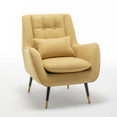 Classic Yellow Thick Padded Velvet Armchair with Cushion