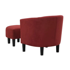 Brick Red Comfy Round Back Velvet Chair With Ottoman