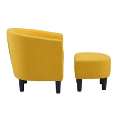 Yellow Comfy Round Back Velvet Chair With Ottoman