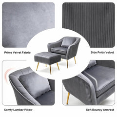 Grey Fluffy Super Comfy Velvet Lounge Chair With Ottoman