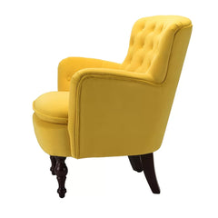 Detailed Tufted Super Comfy Yellow Velvet Lounge Chair